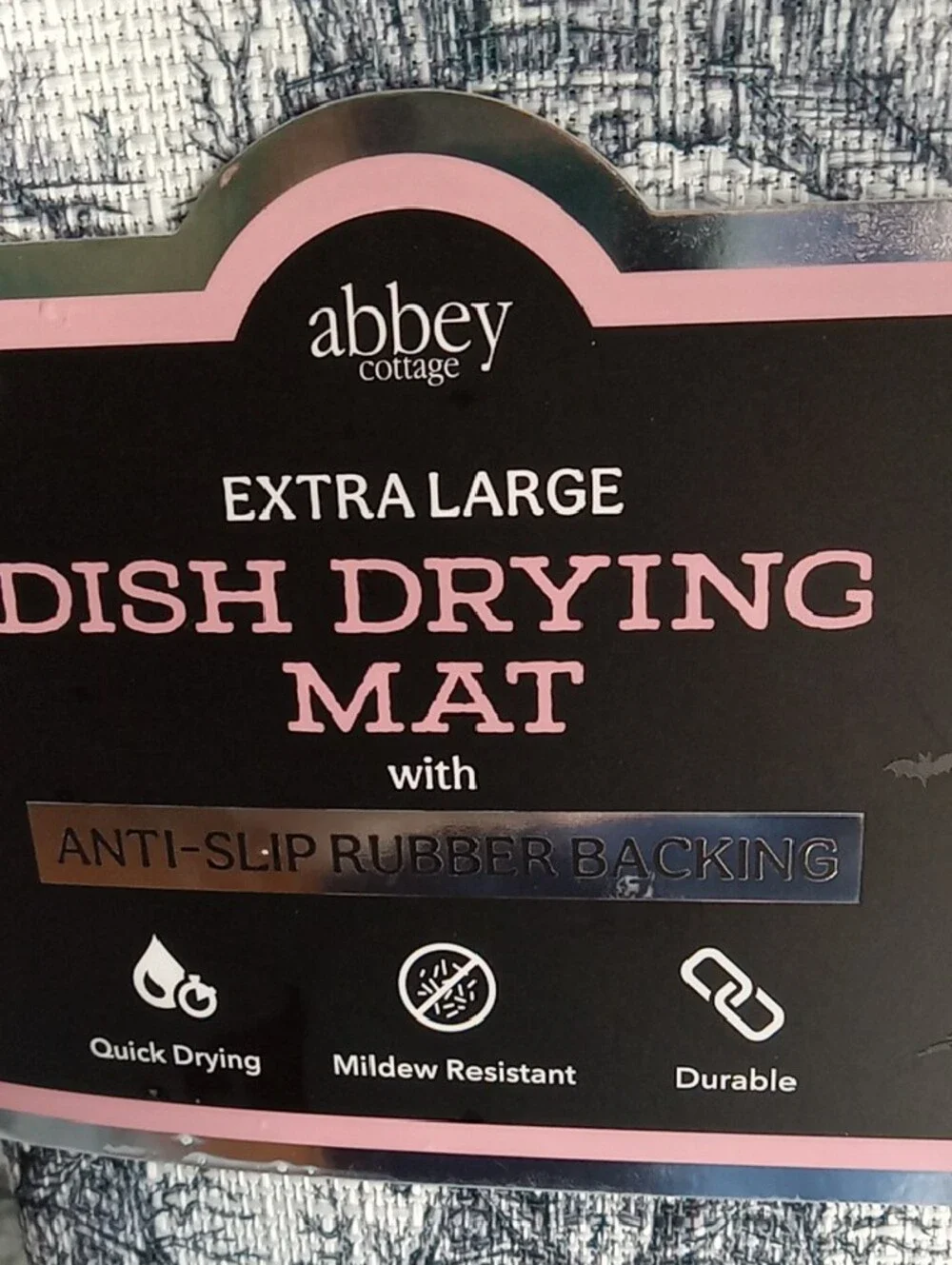 Abbey Extra Large Dish Drying Mat in Black  Haunted House Print